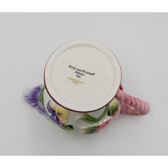 Fitz and Floyd Classics Halcyon Creamer Pitcher Floral Pansies 8 Oz Vintage - Picture 9 of 9